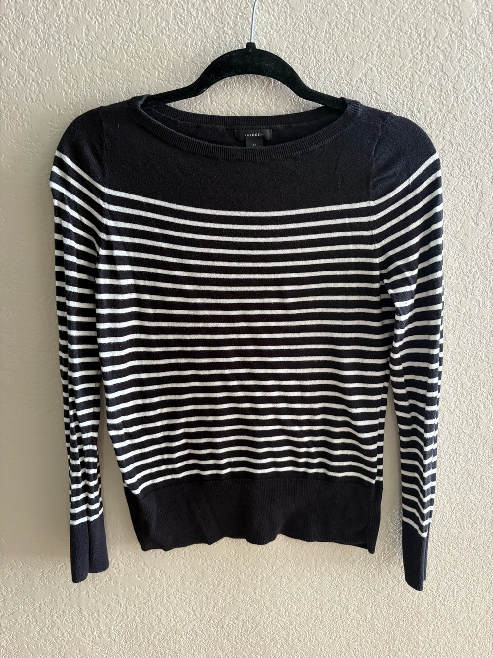 Halogen Black and White Stripe Crewneck Sweater